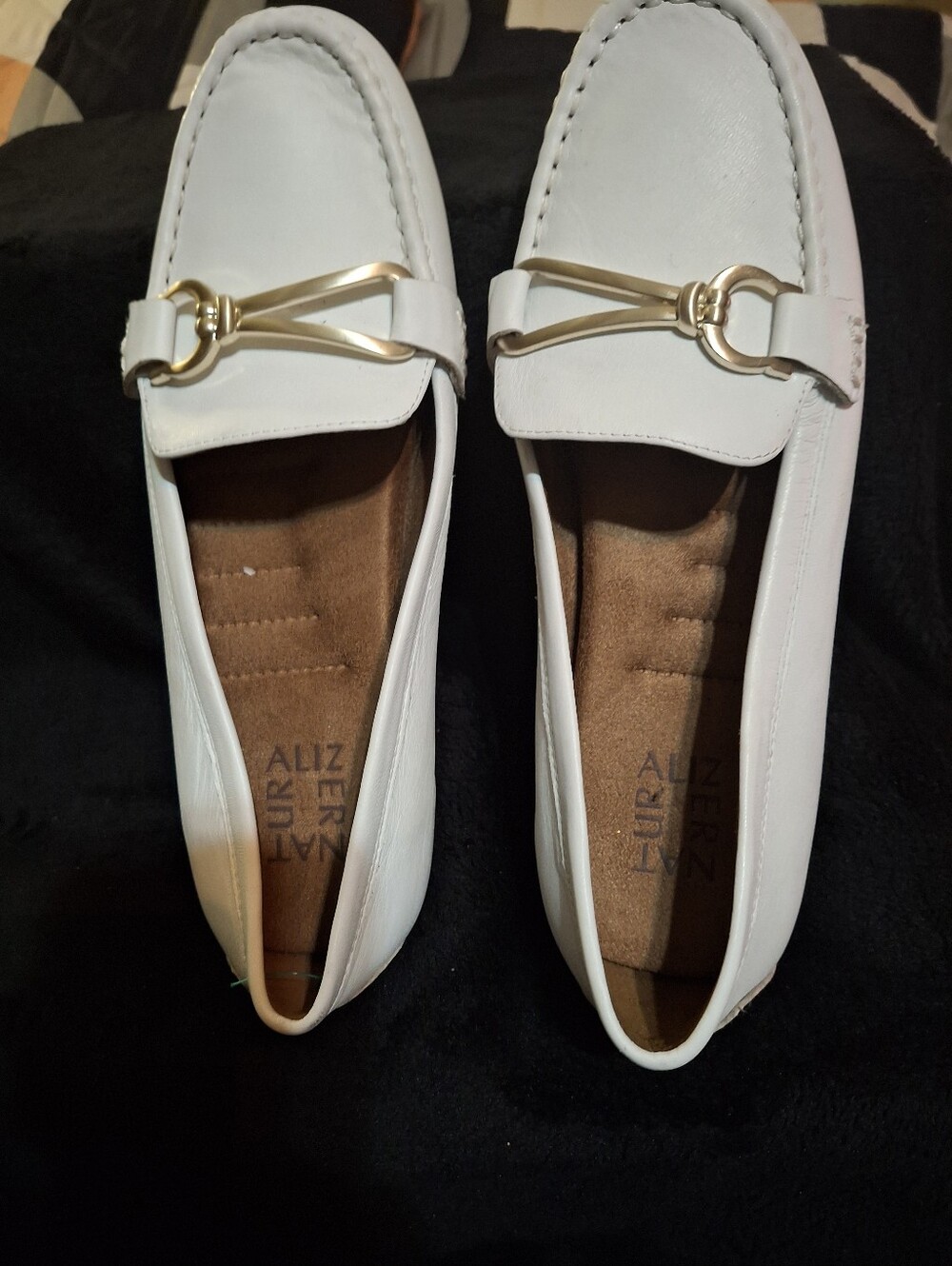 White Women's Slip-On Loafers with Gold Bit Accent